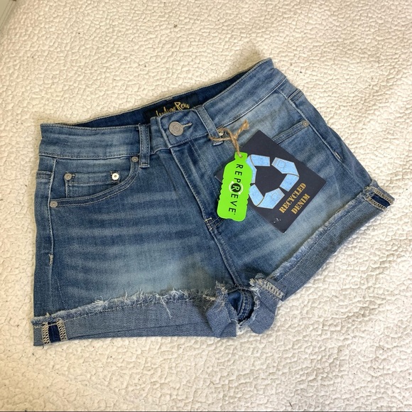 Brand New Indigo Rein Recycled Denim High-rise cuffed Medium Washed Short shorts - Picture 1 of 3